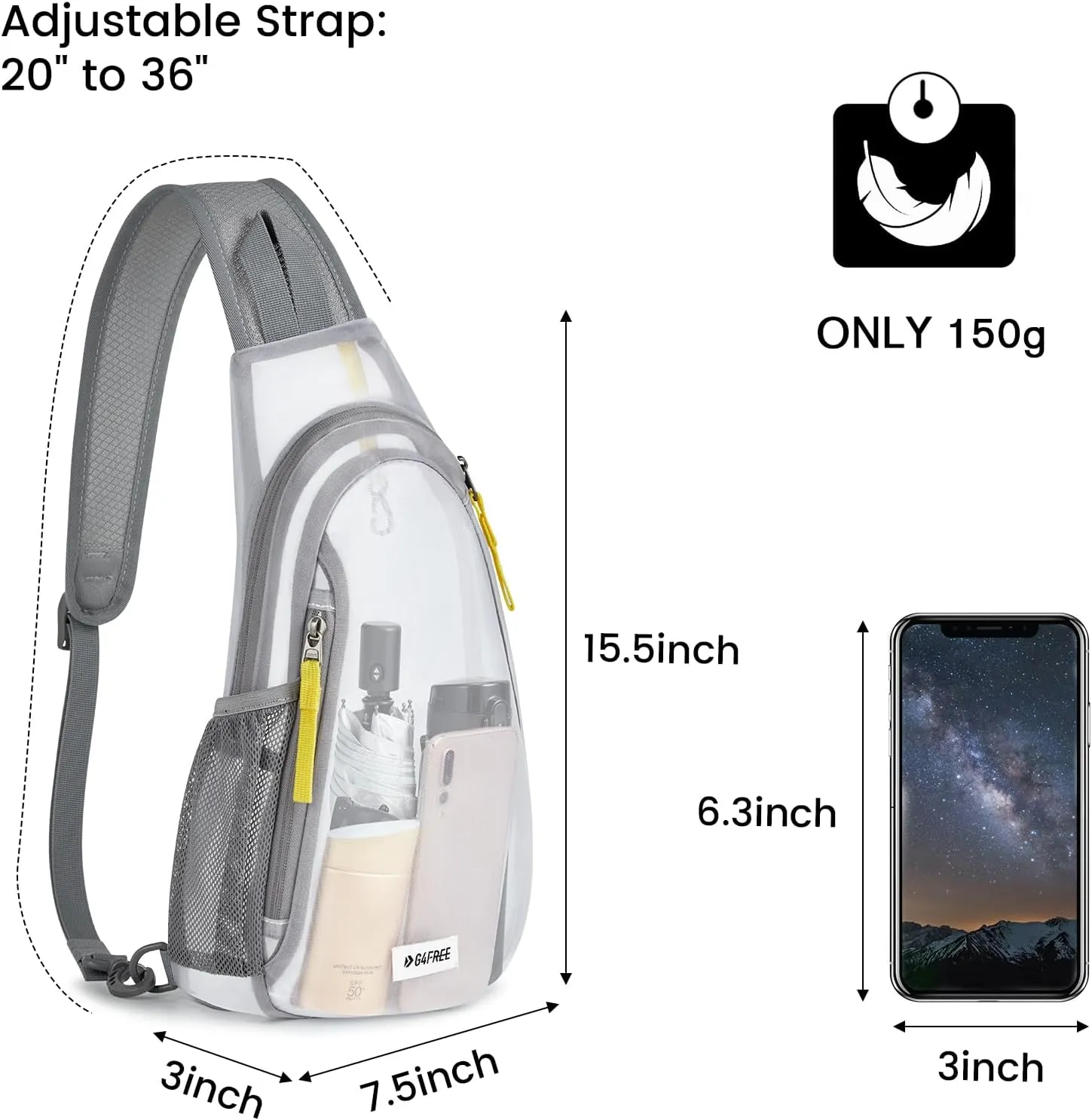 G4Free Clear Fanny pack, Mesh Sling bag Transparent Bag With Adjustable Strap Purse For Travel Festivals Sports Party