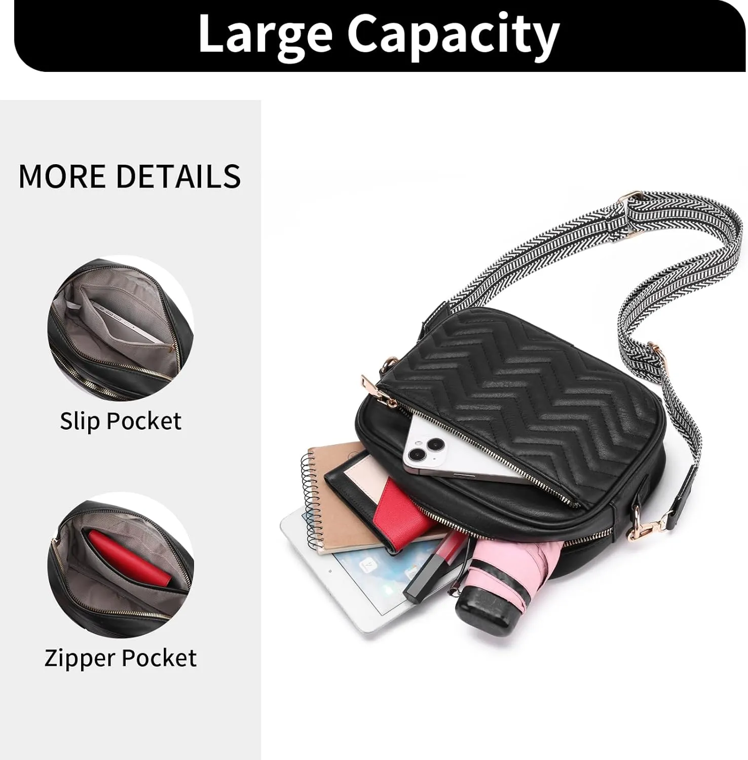 GAEKEAO Quilted Crossbody Bags for Women Small Purses Trendy Vegan Leather Shoulder Handbags with Adjustable Wide Strap