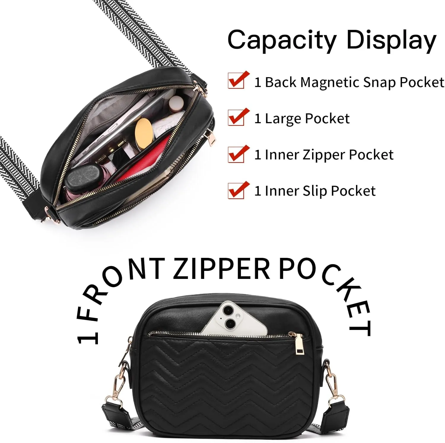 GAEKEAO Quilted Crossbody Bags for Women Small Purses Trendy Vegan Leather Shoulder Handbags with Adjustable Wide Strap