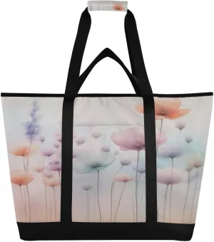 Gentle Poppy Flowers and Lavenders Reusable Insulated Lunchbox Cooler Bag, Leakproof Kitchen Grocery Bag Collapsible Portable Cooler Tote Bag for Picnic, Camping, Office, Travel