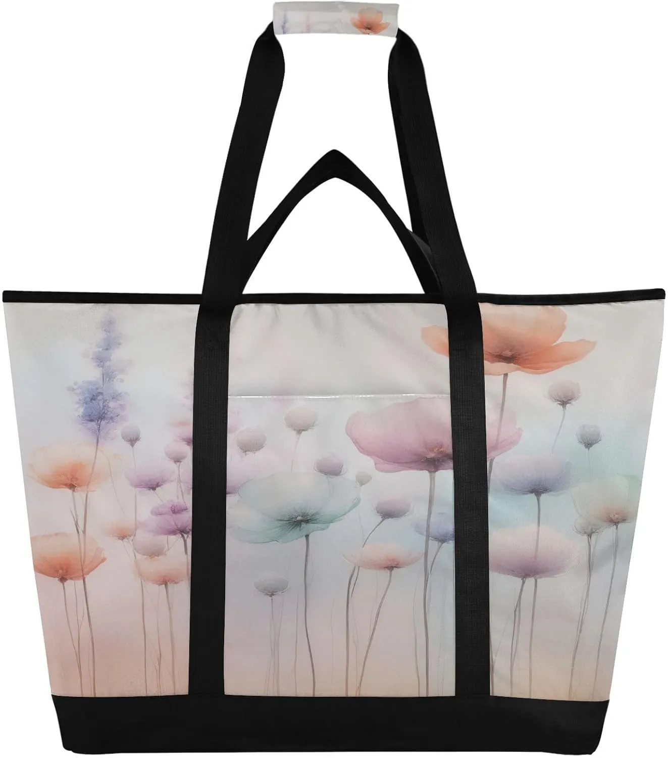 Gentle Poppy Flowers and Lavenders Reusable Insulated Lunchbox Cooler Bag, Leakproof Kitchen Grocery Bag Collapsible Portable Cooler Tote Bag for Picnic, Camping, Office, Travel