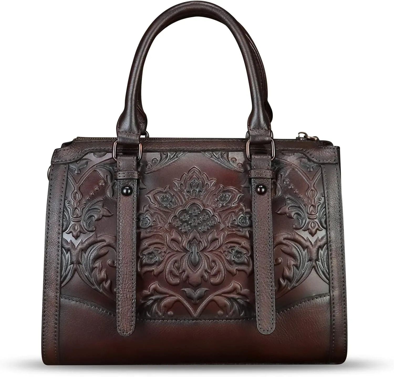Genuine Leather Purses and Handbags for Women Vintage Embossed Leather Satchel Bags Crossbody Shoulder Bag Strap
