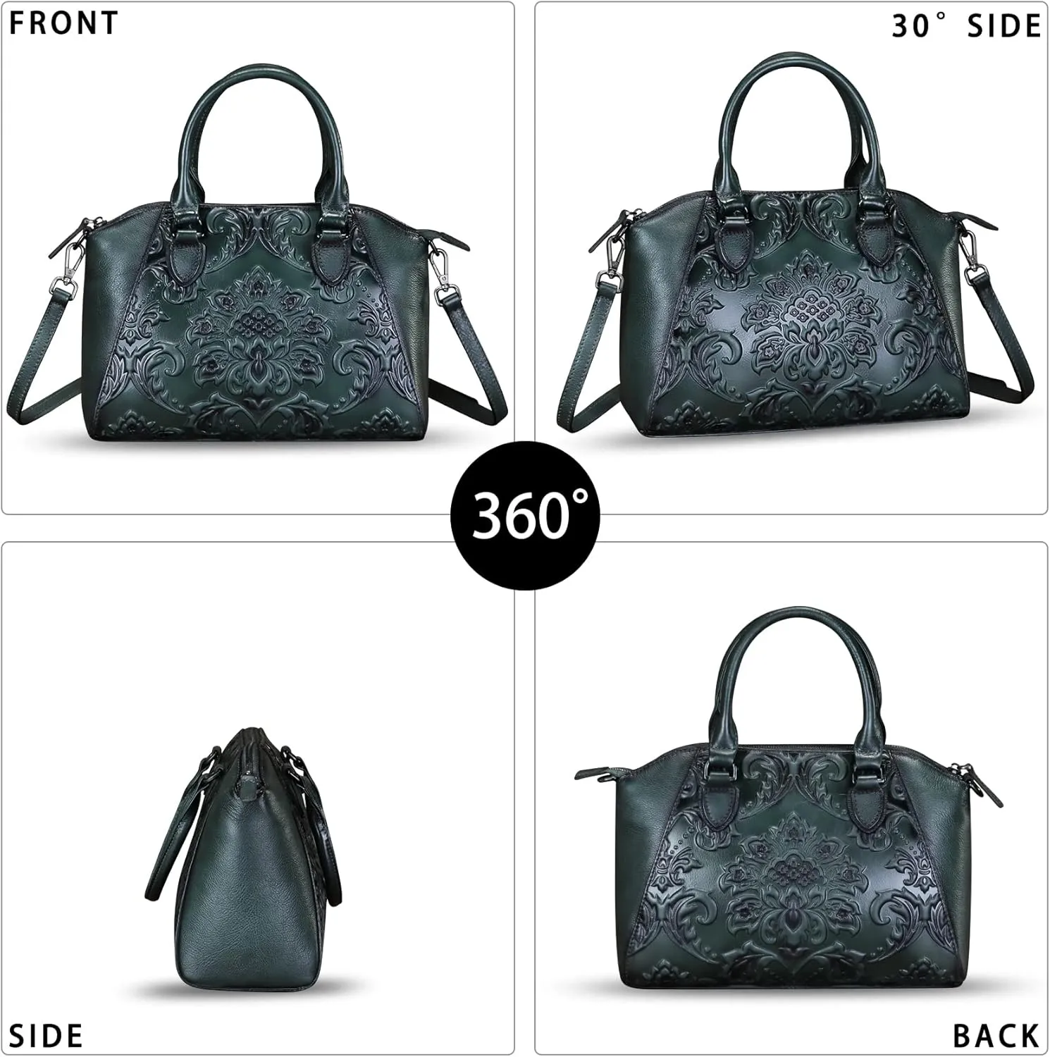 Genuine Leather Purses and Handbags for Women Vintage Embossed Leather Satchel Bags Crossbody Shoulder Bag Strap
