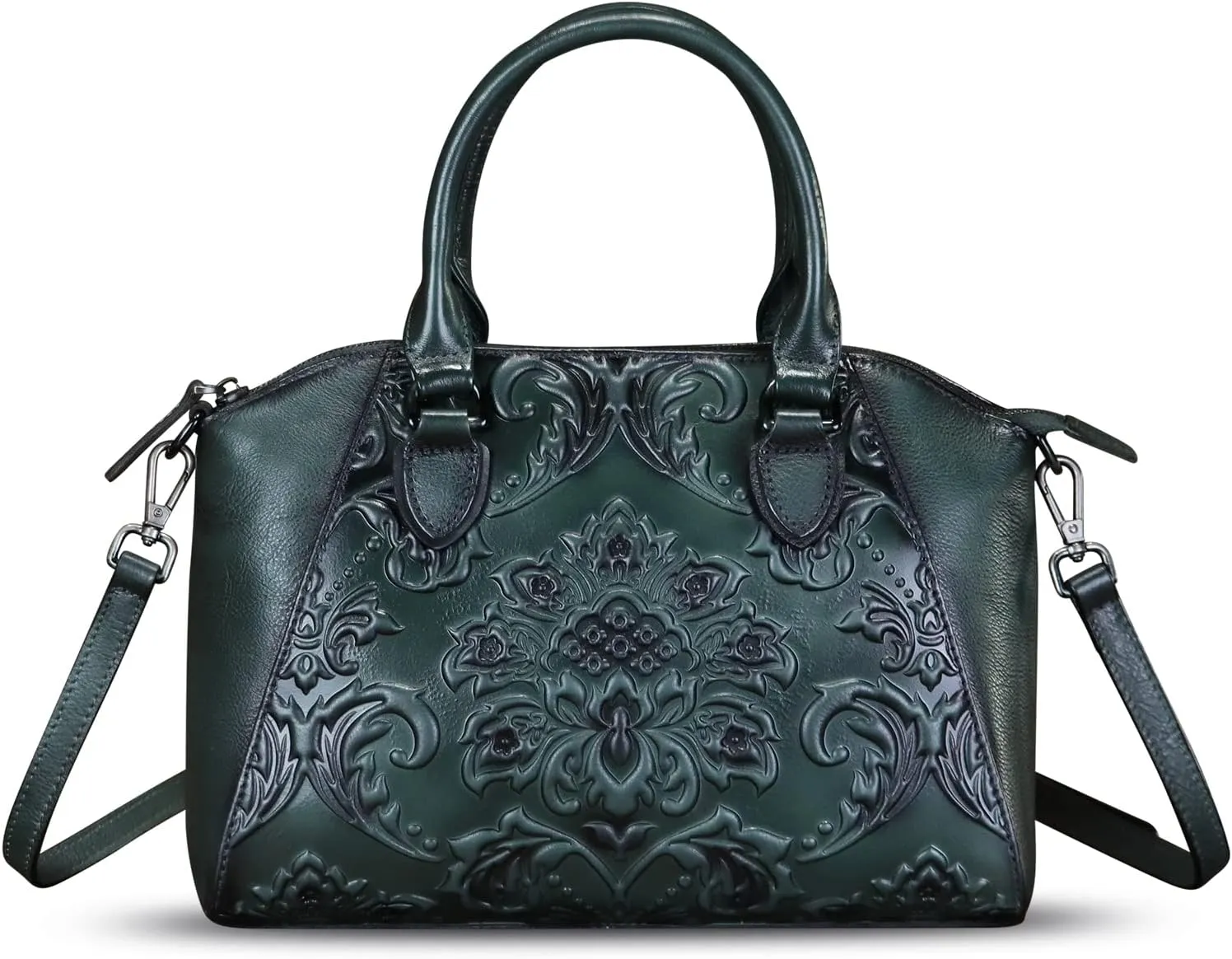 Genuine Leather Purses and Handbags for Women Vintage Embossed Leather Satchel Bags Crossbody Shoulder Bag Strap