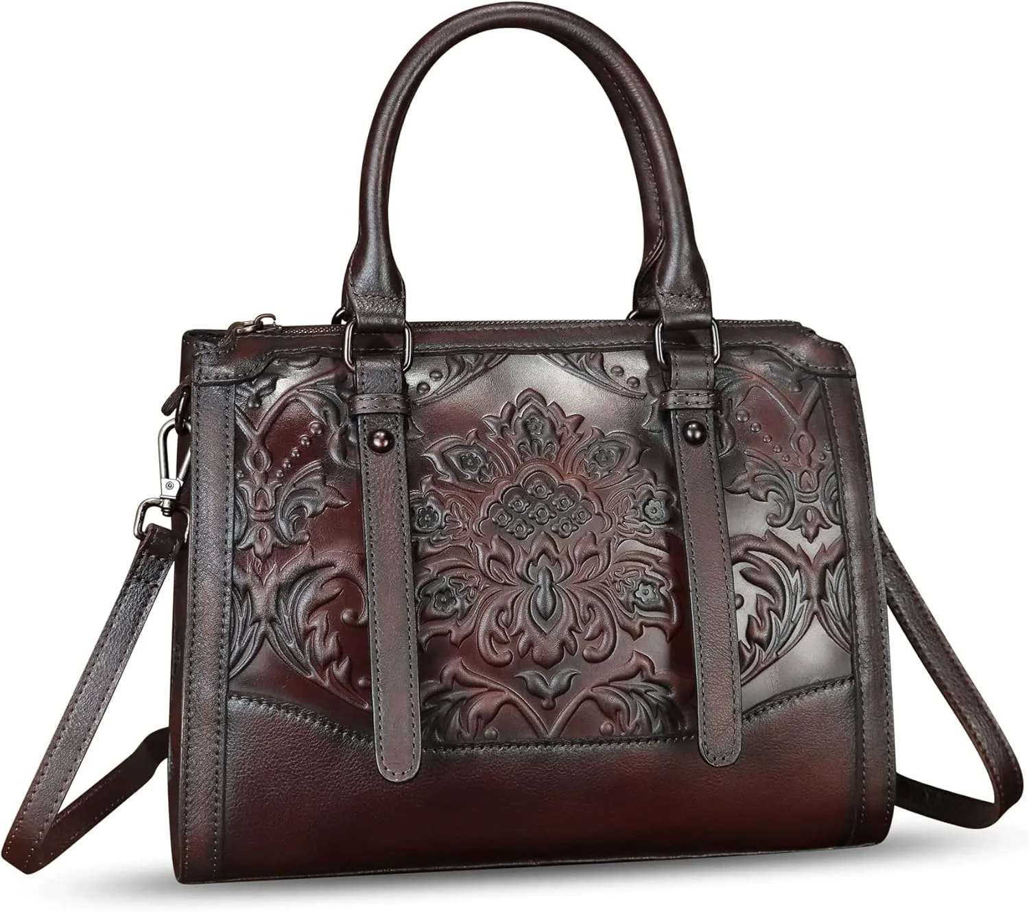 Genuine Leather Purses and Handbags for Women Vintage Embossed Leather Satchel Bags Crossbody Shoulder Bag Strap