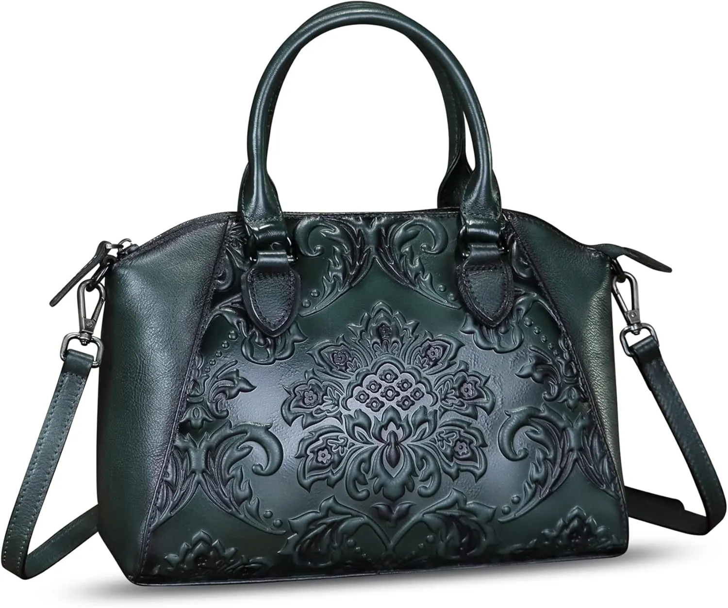 Genuine Leather Purses and Handbags for Women Vintage Embossed Leather Satchel Bags Crossbody Shoulder Bag Strap