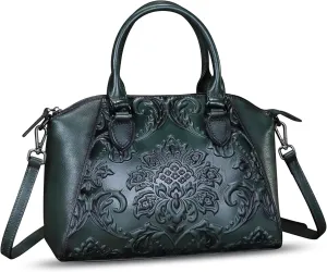Genuine Leather Purses and Handbags for Women Vintage Embossed Leather Satchel Bags Crossbody Shoulder Bag Strap