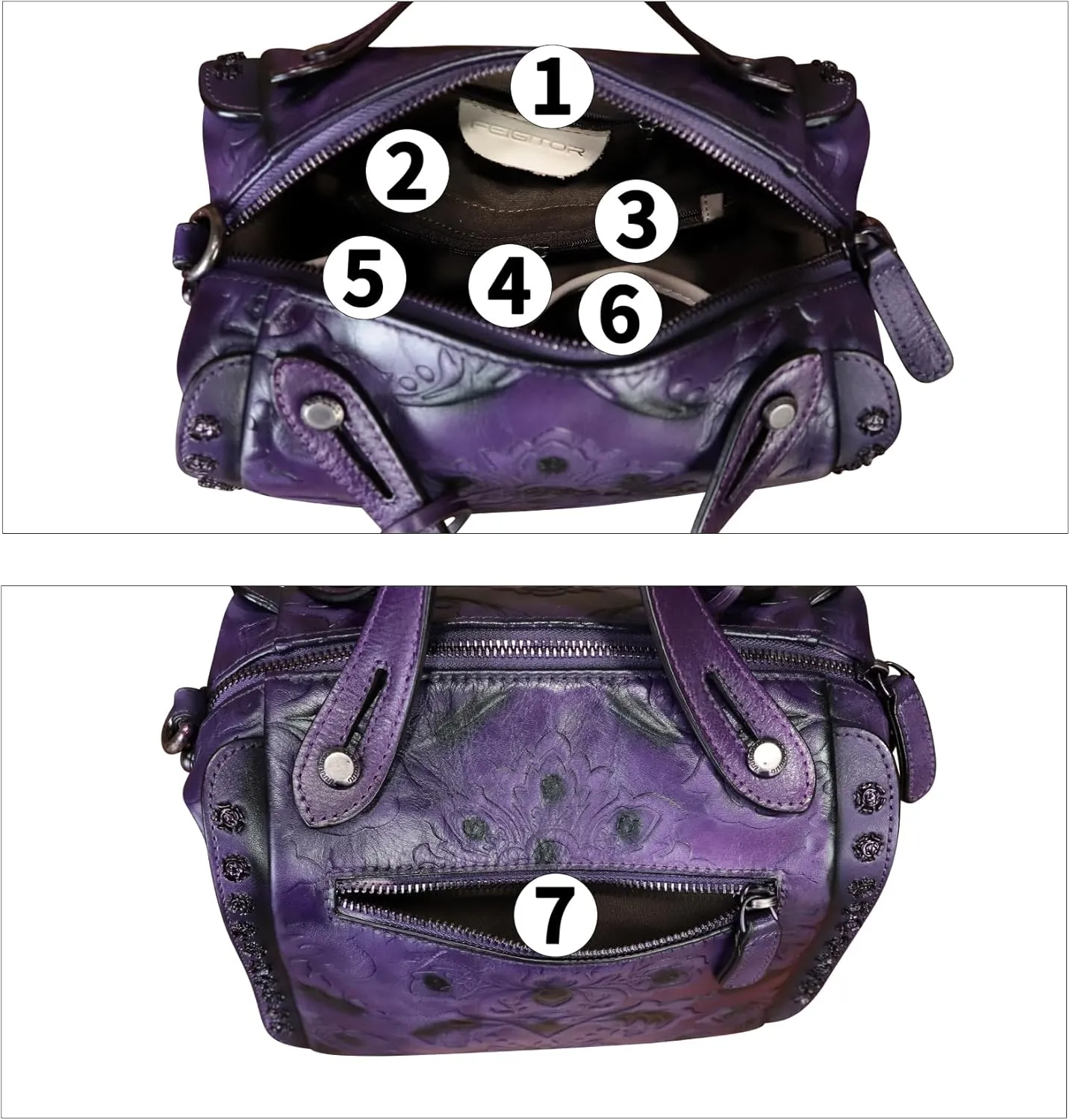 Genuine Leather Purses and Handbags for Women Vintage Embossed Leather Satchel Bags Shoulder Bag Crossbody with Strap