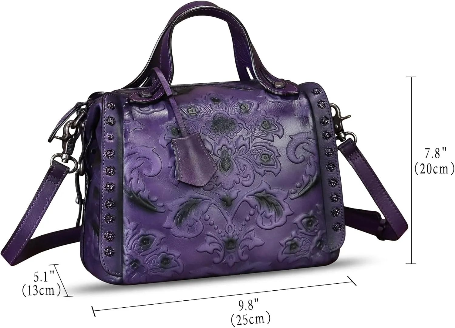 Genuine Leather Purses and Handbags for Women Vintage Embossed Leather Satchel Bags Shoulder Bag Crossbody with Strap
