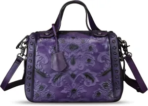 Genuine Leather Purses and Handbags for Women Vintage Embossed Leather Satchel Bags Shoulder Bag Crossbody with Strap