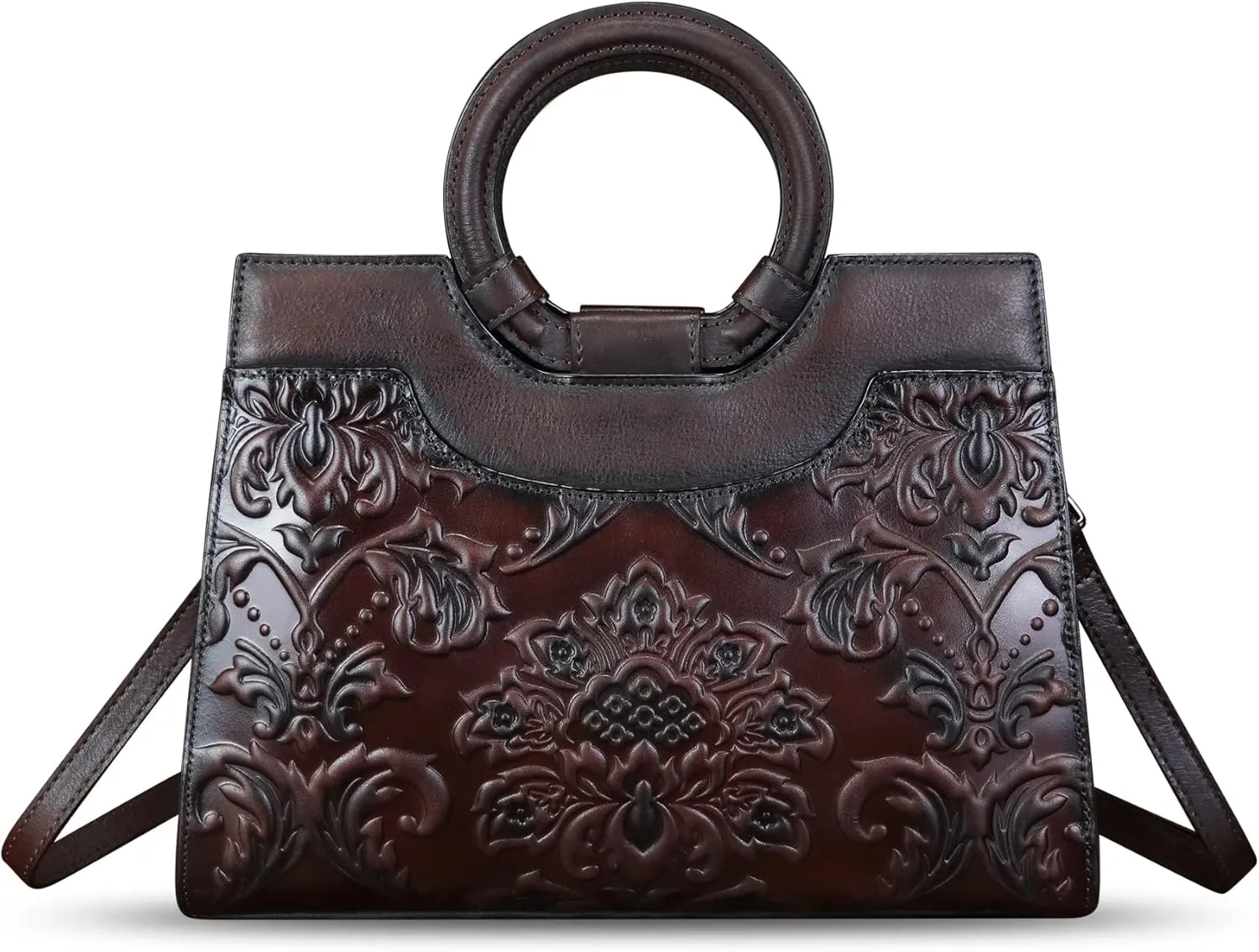 Genuine Leather Purses and Handbags for Women Vintage Embossed Leather Top Handle Satchel Bags Crossbody Shoulder Bag Strap