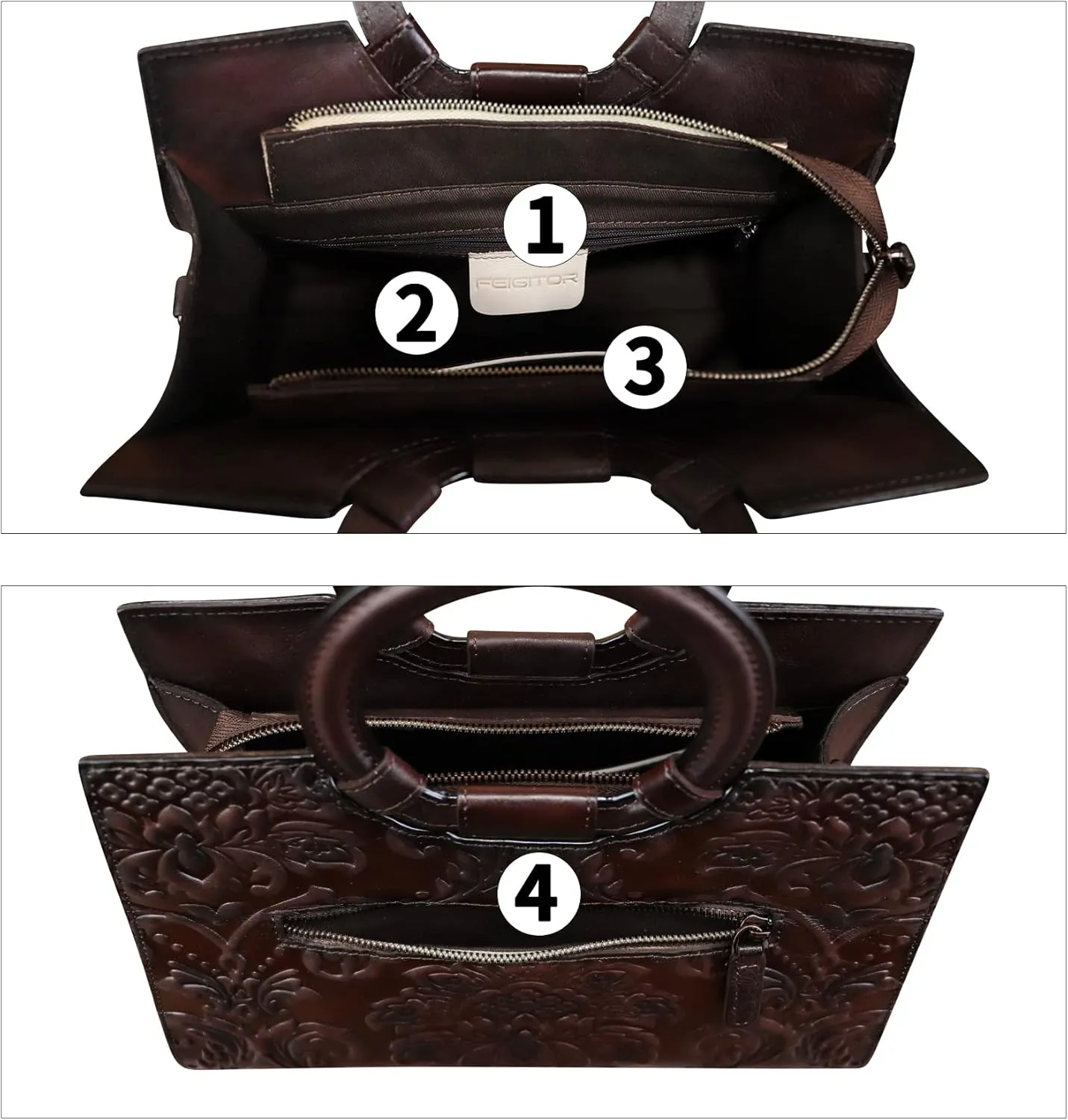 Genuine Leather Purses and Handbags for Women Vintage Embossed Leather Top Handle Satchel Bags Crossbody Shoulder Bag Strap