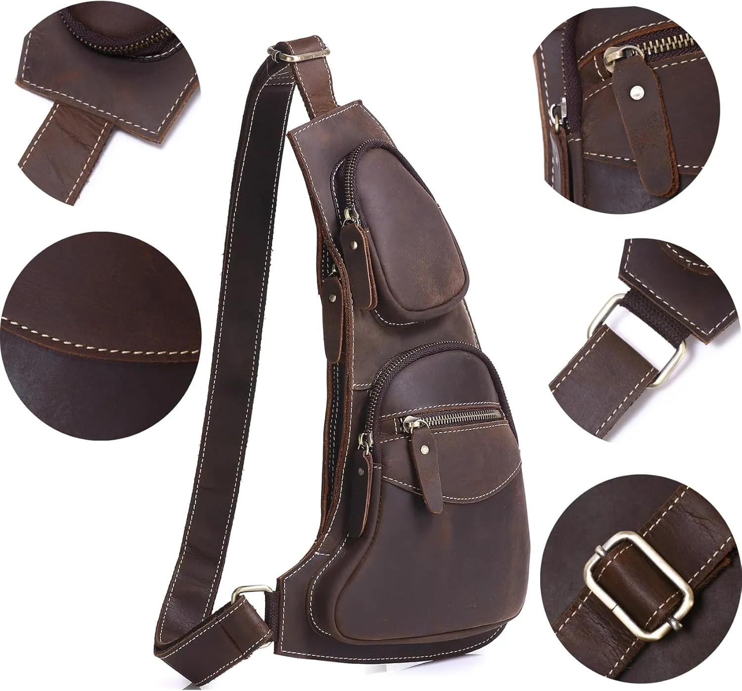 Genuine Leather Sling Bag for Men Women Backpack Chest Shoulder Satchel Crossbody Bags Casual Outdoor Daypack