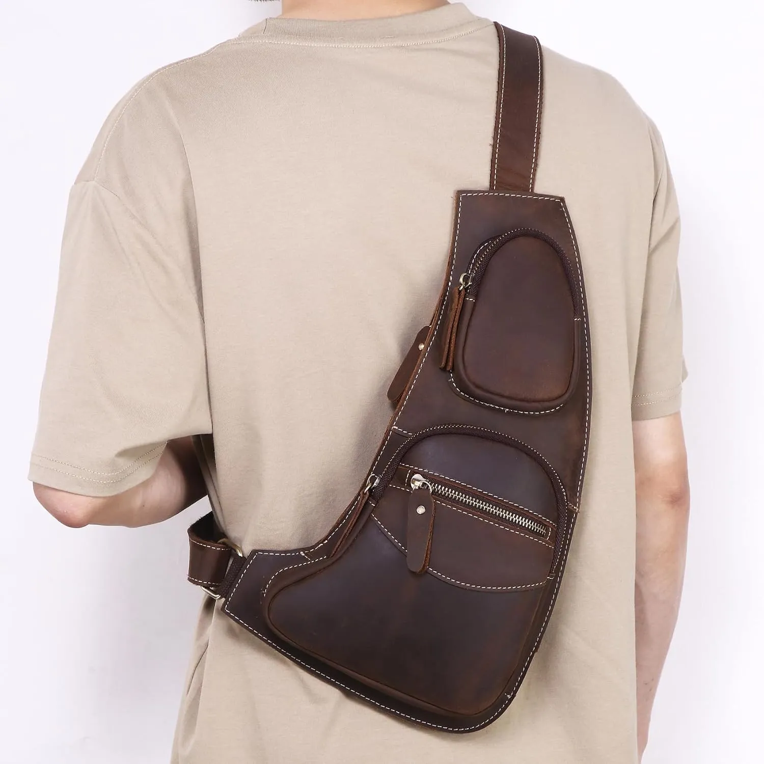Genuine Leather Sling Bag for Men Women Backpack Chest Shoulder Satchel Crossbody Bags Casual Outdoor Daypack
