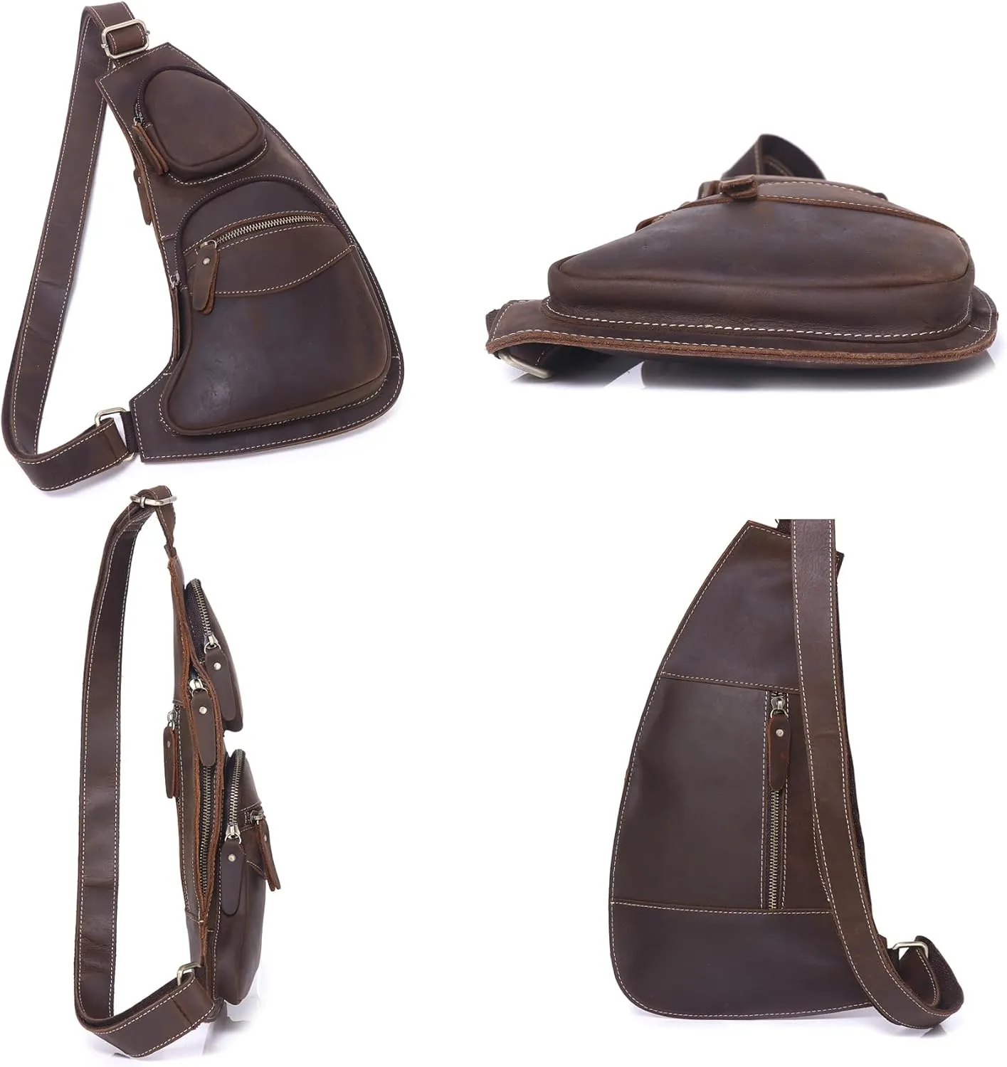 Genuine Leather Sling Bag for Men Women Backpack Chest Shoulder Satchel Crossbody Bags Casual Outdoor Daypack