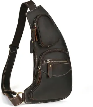 Genuine Leather Sling Bag for Men Women Backpack Chest Shoulder Satchel Crossbody Bags Casual Outdoor Daypack