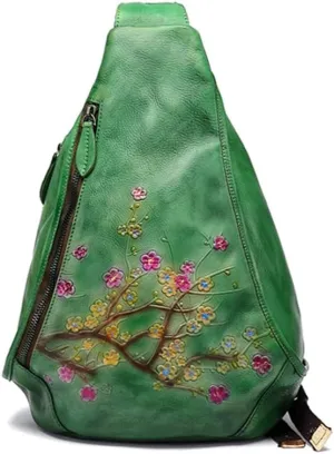 Genuine Leather Sling Bag for Women Men Vintage Handmade Chest Backpack Casual Crossbody Daypack Shoulder Satchel