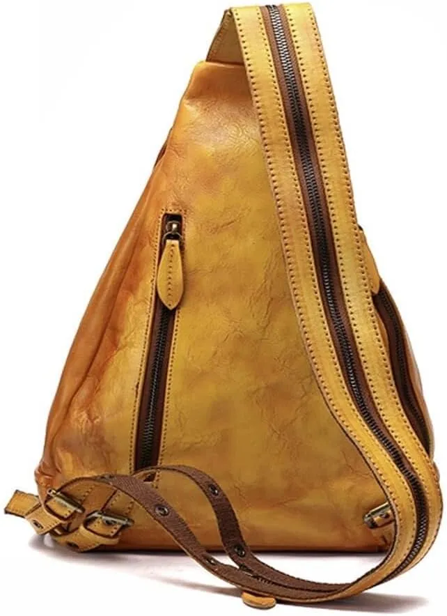 Genuine Leather Sling Shoulder Bags for Women Men Vintage Backpack Casual Crossbody Shoulder Bag