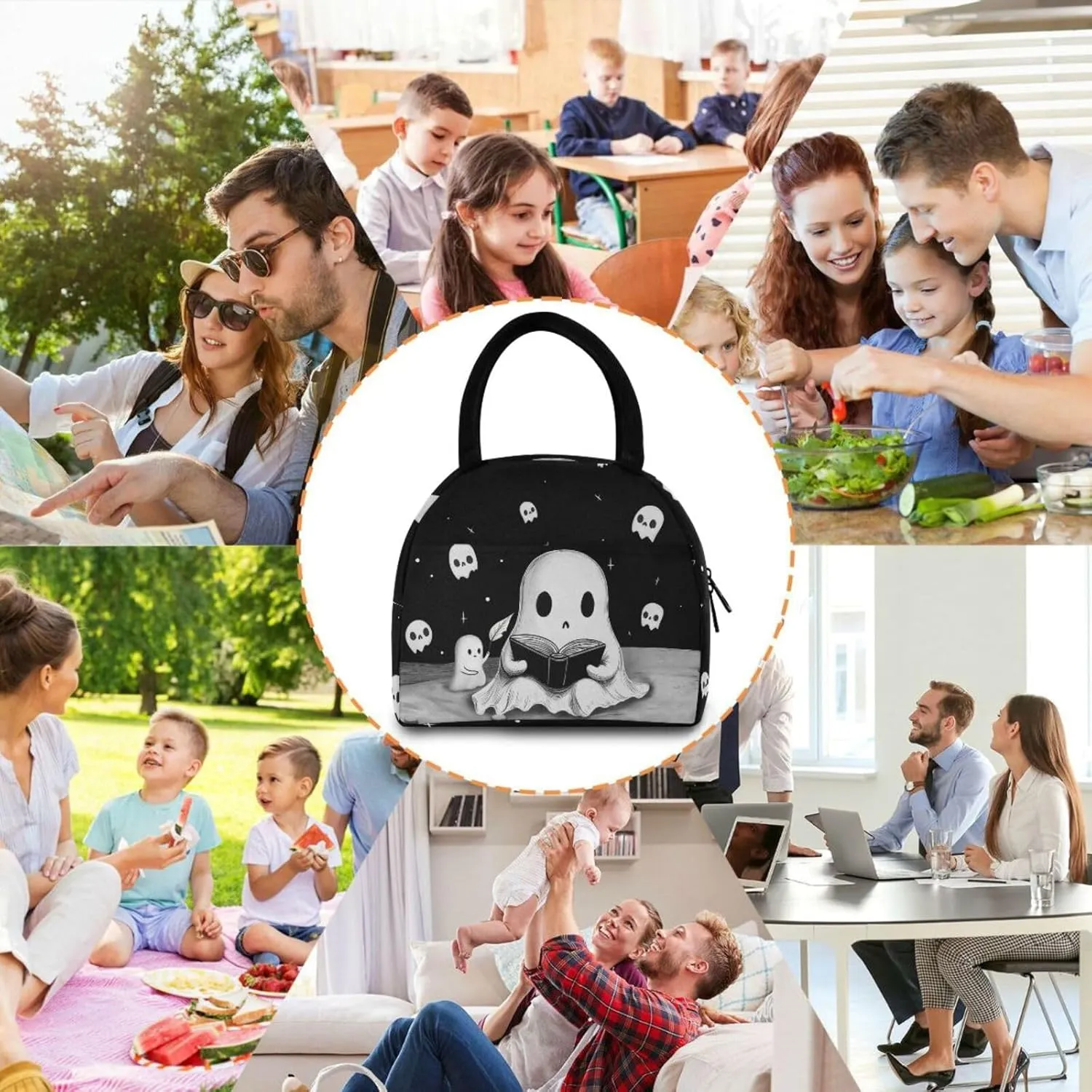 Ghost Lunch Bag for Women Men Reusable Insulated Lunch Tote Bag for Office Work School Picnic Hiking