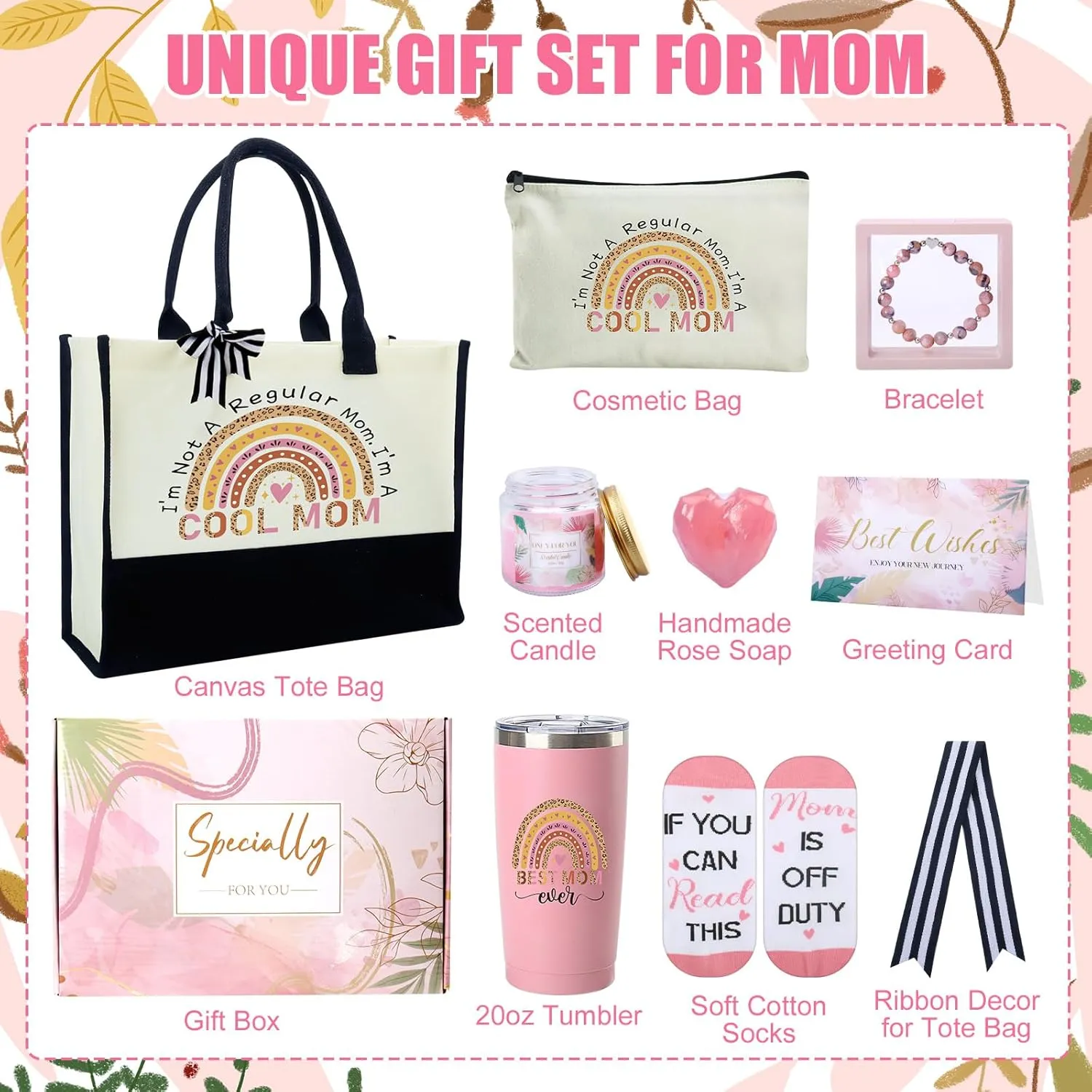 Gift Basket for Women Appreciation Gifts Set for Women with Canvas Tote Bag Tumbler Socks
