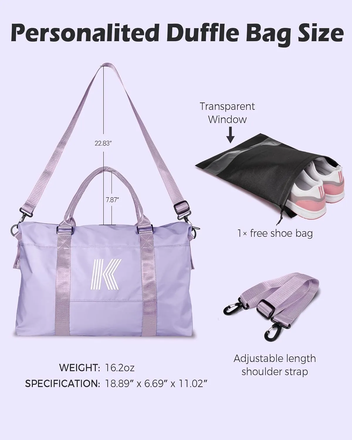 Gift Ideas for Teen Girls, Birthday Gift, Initial Travel Bag, Girl Bag, Personalized Weekender Bag, Monogram Overnight Bag Gift for Her (Letter E)