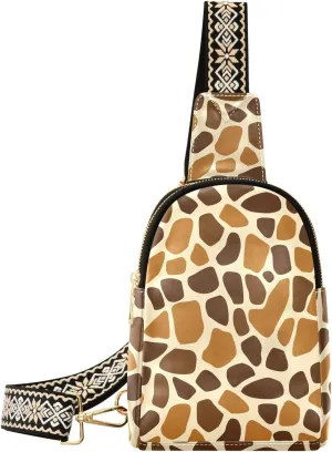 Giraffe Print Compact Fashion Daypack Full-Print PU Leather Crossbody Bag with Card Pocket & Adjustable Strap for Women on the Go Festivals Travel & Hikes