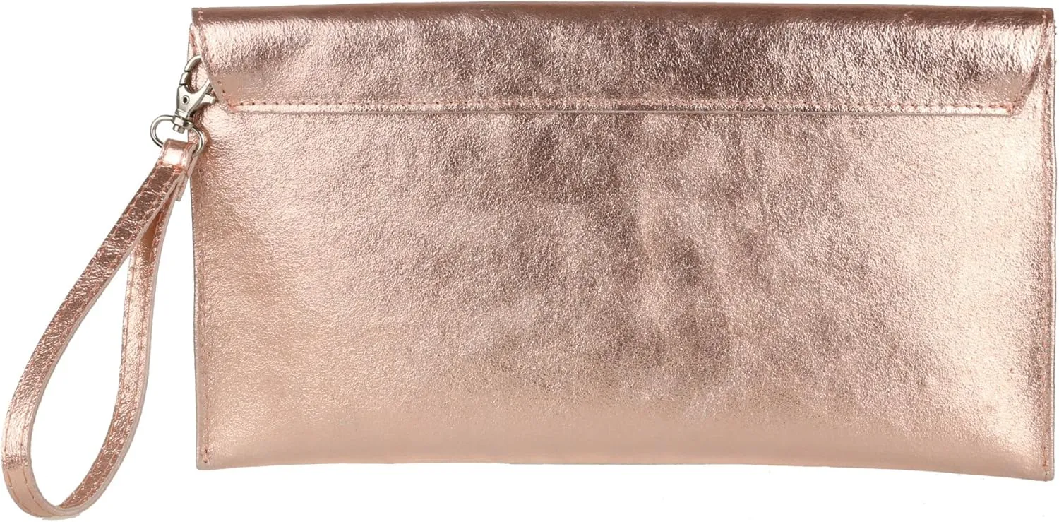 Girly HandBags Womens Leather Italian Metallic Shimmer Envelope Wrist Clutch Bag