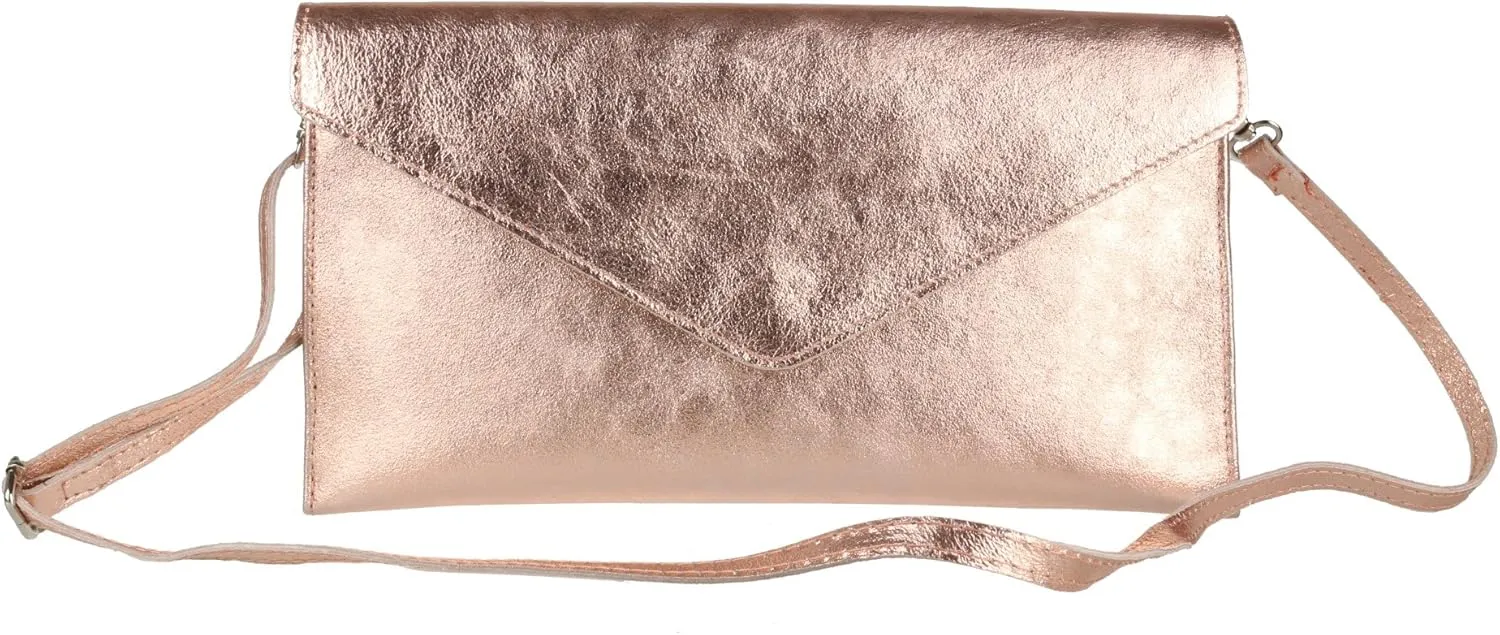 Girly HandBags Womens Leather Italian Metallic Shimmer Envelope Wrist Clutch Bag