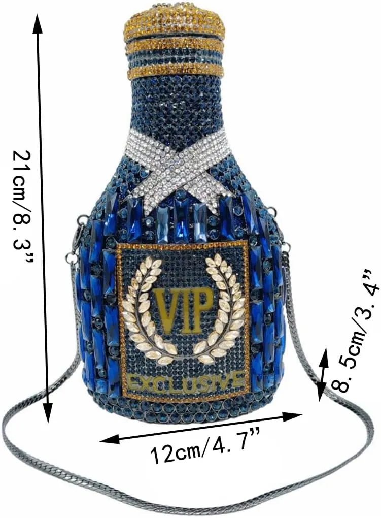 Glitter Women Champagne Bottle Evening Clutch Crystal Purse Cocktail Rhinestone Shoulder Bag Prom Diamond Handbag