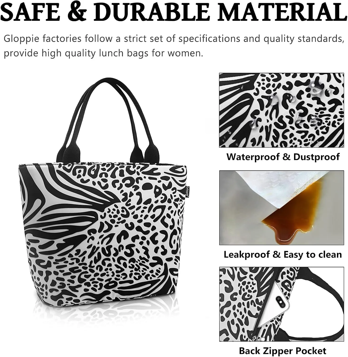 Gloppie Lunch Bag Women Lunch Tote for Women Insulated Leakproof Cooler Bag for Work Loncheras Para Mujer Leopard Print