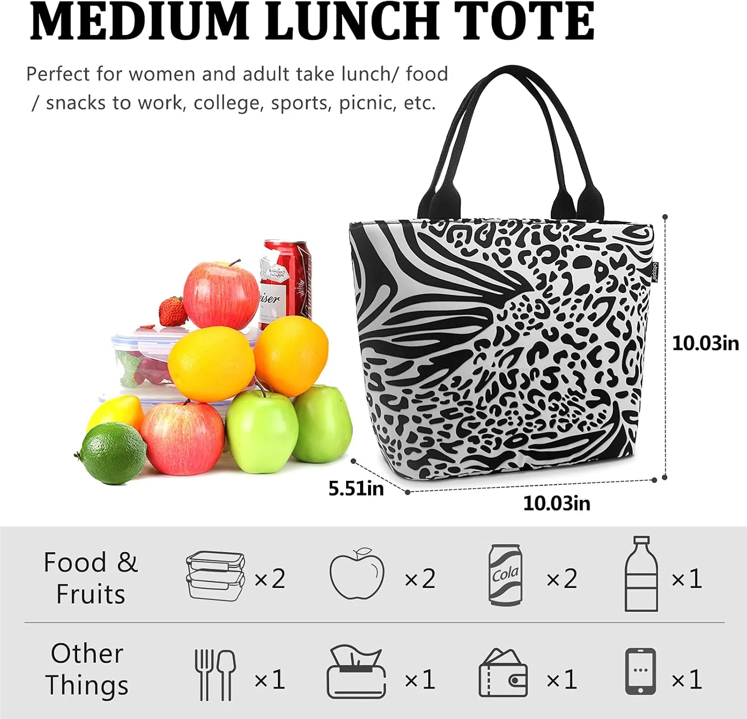 Gloppie Lunch Bag Women Lunch Tote for Women Insulated Leakproof Cooler Bag for Work Loncheras Para Mujer Leopard Print