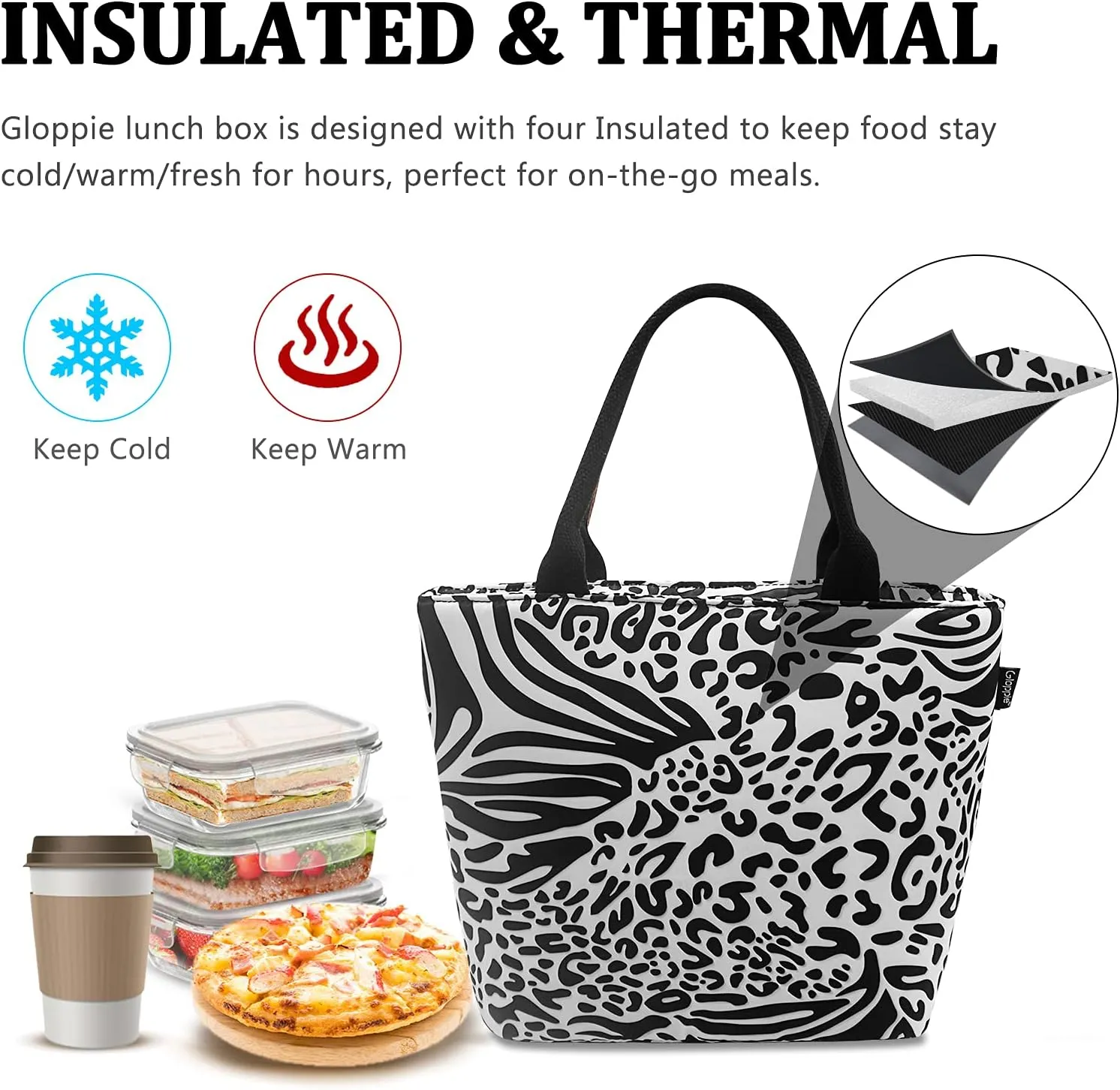 Gloppie Lunch Bag Women Lunch Tote for Women Insulated Leakproof Cooler Bag for Work Loncheras Para Mujer Leopard Print