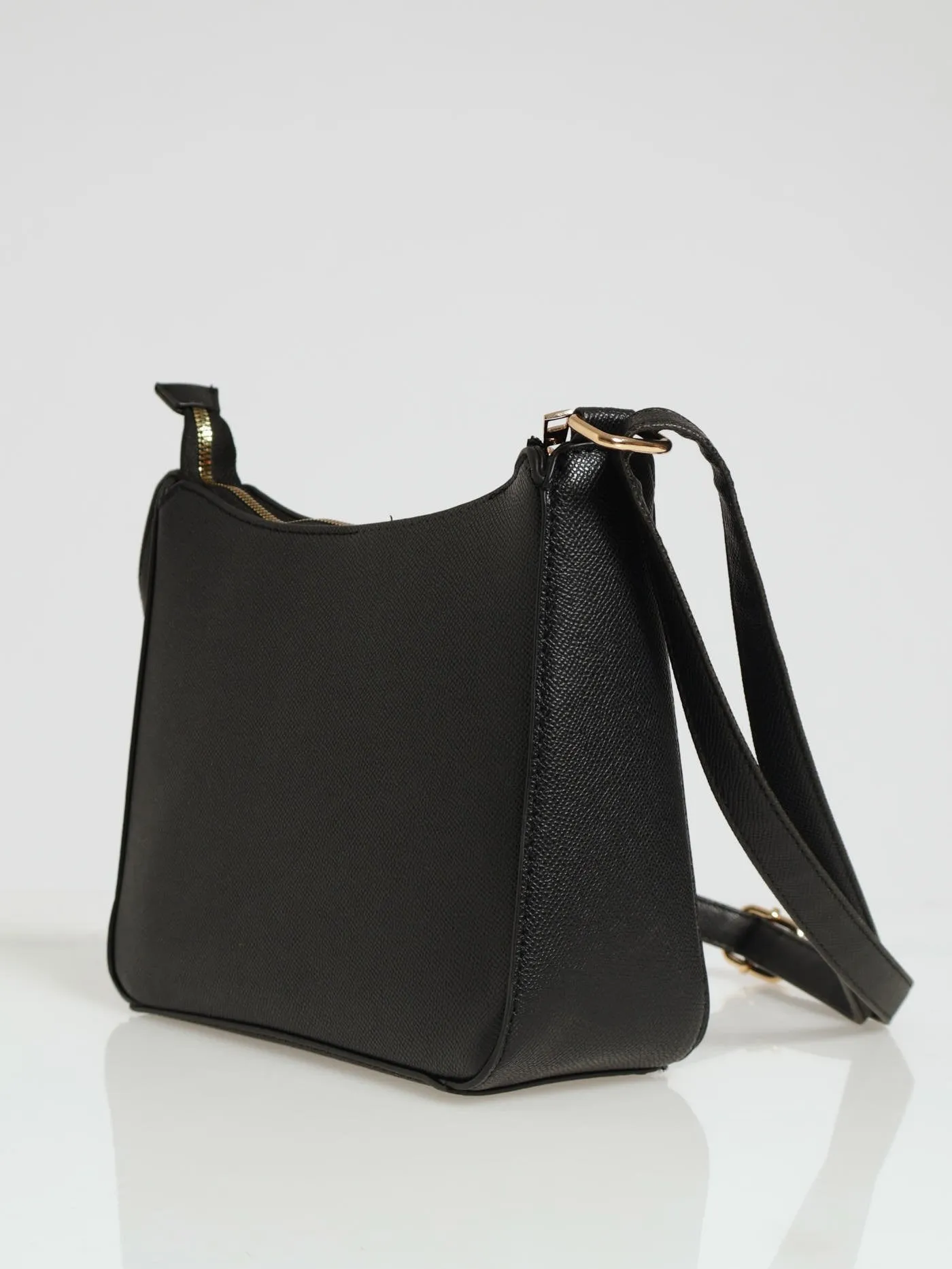 Gold Front Zip Crossbody Bag - Black