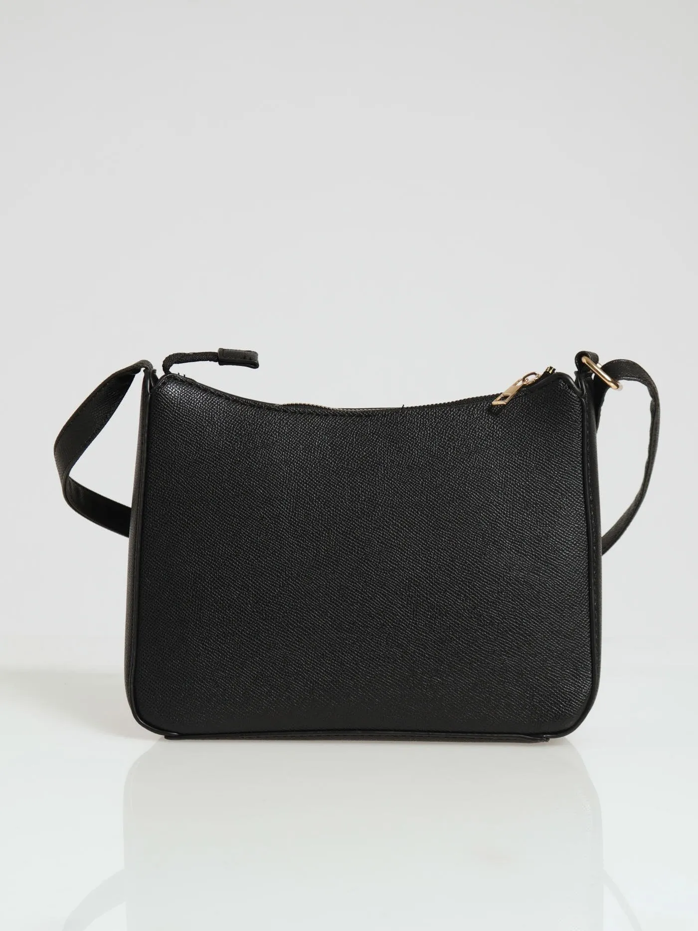 Gold Front Zip Crossbody Bag - Black