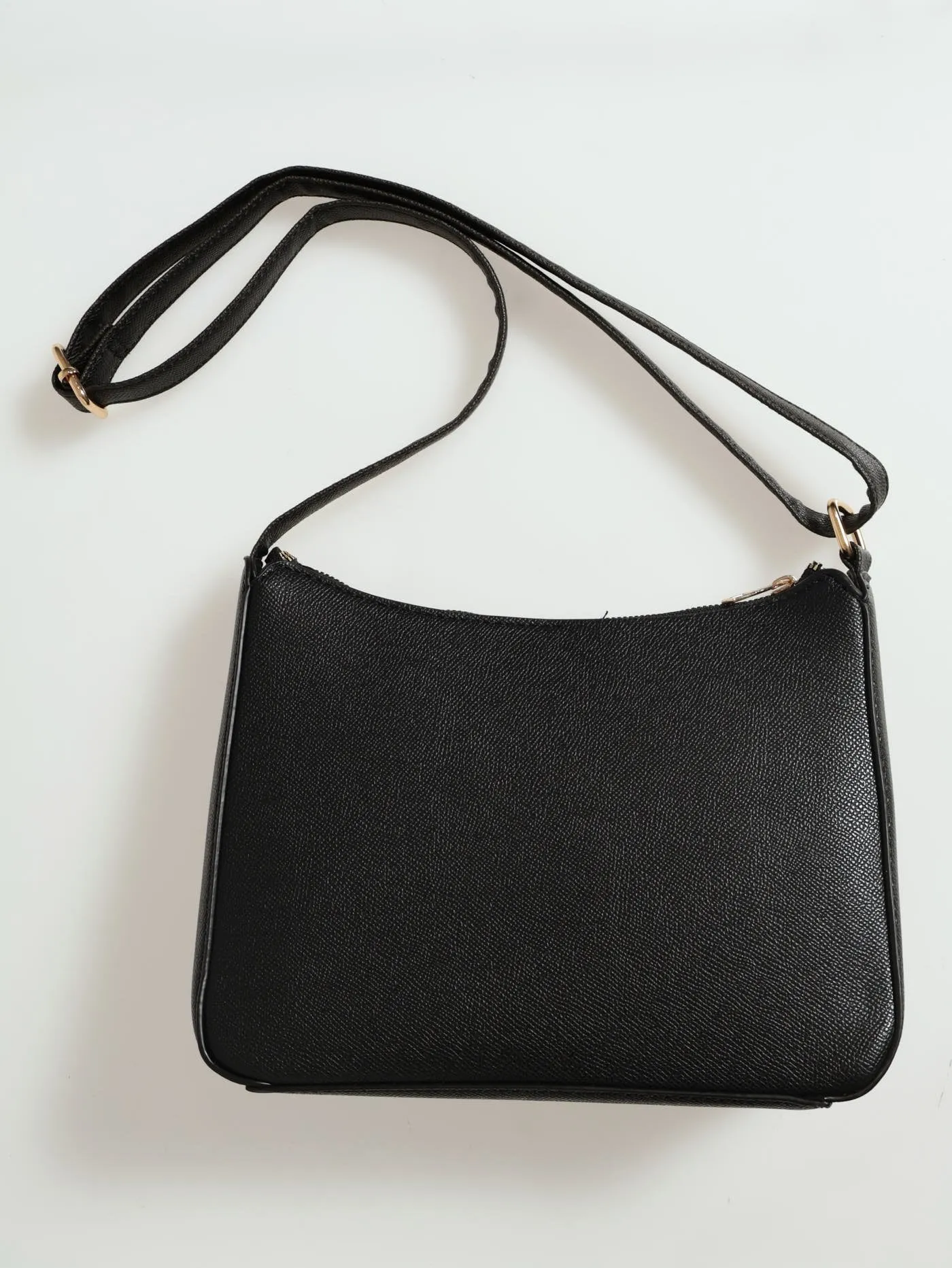 Gold Front Zip Crossbody Bag - Black