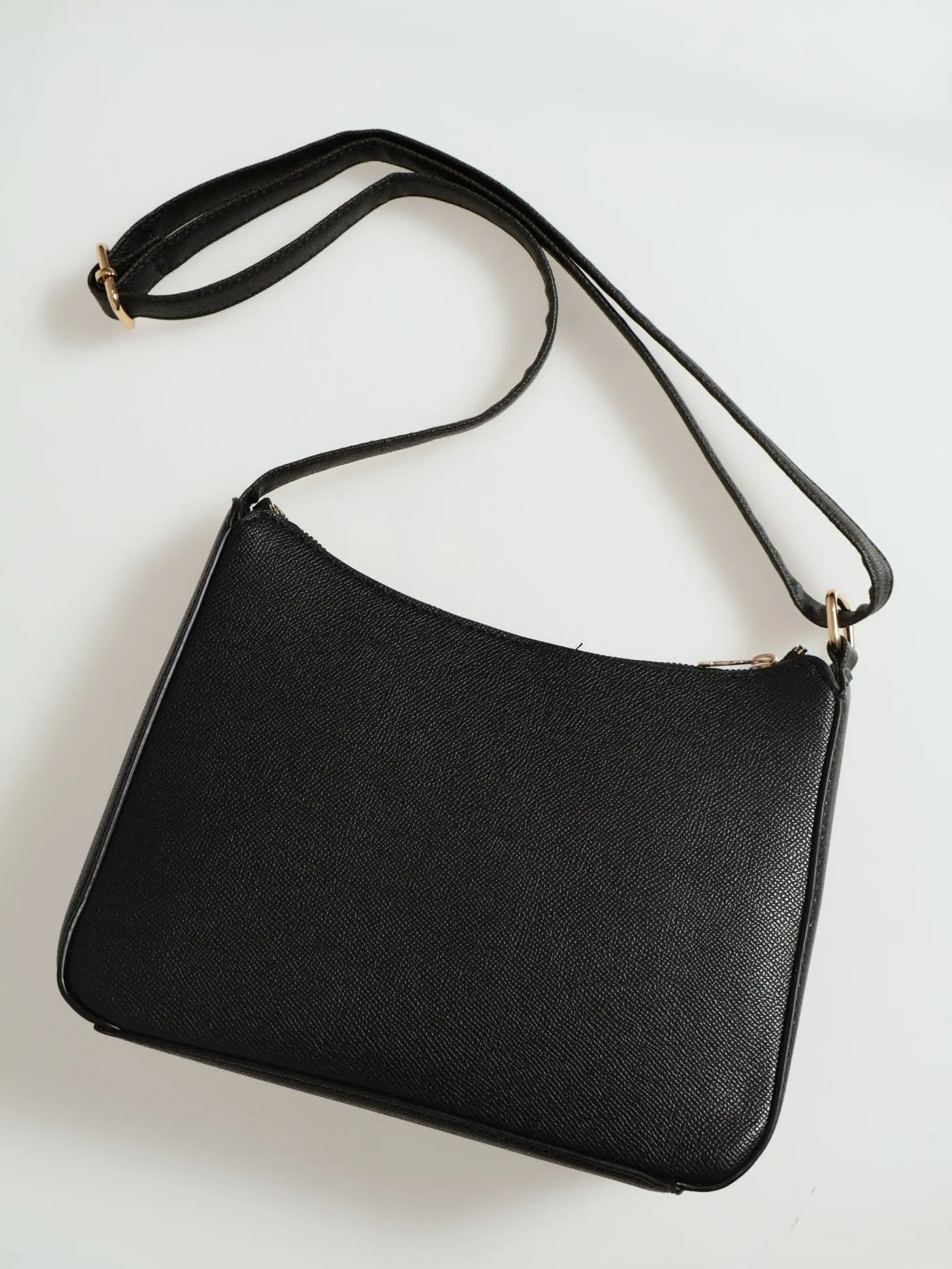 Gold Front Zip Crossbody Bag - Black