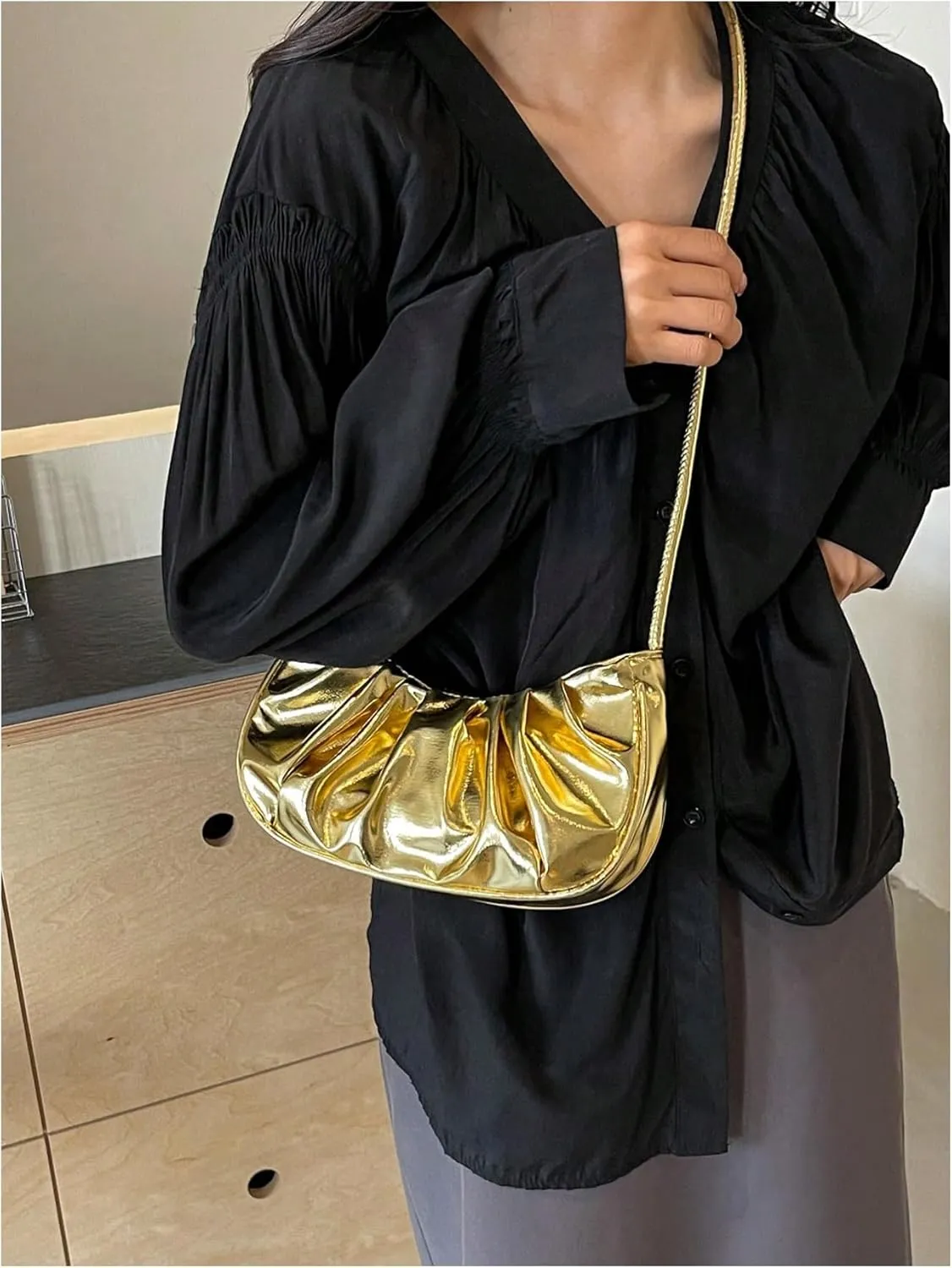 GORGLITTER Women's Gold Metallic Crossbody Purse Clutch Shoulder Bag Evening Prom Mini Handbags