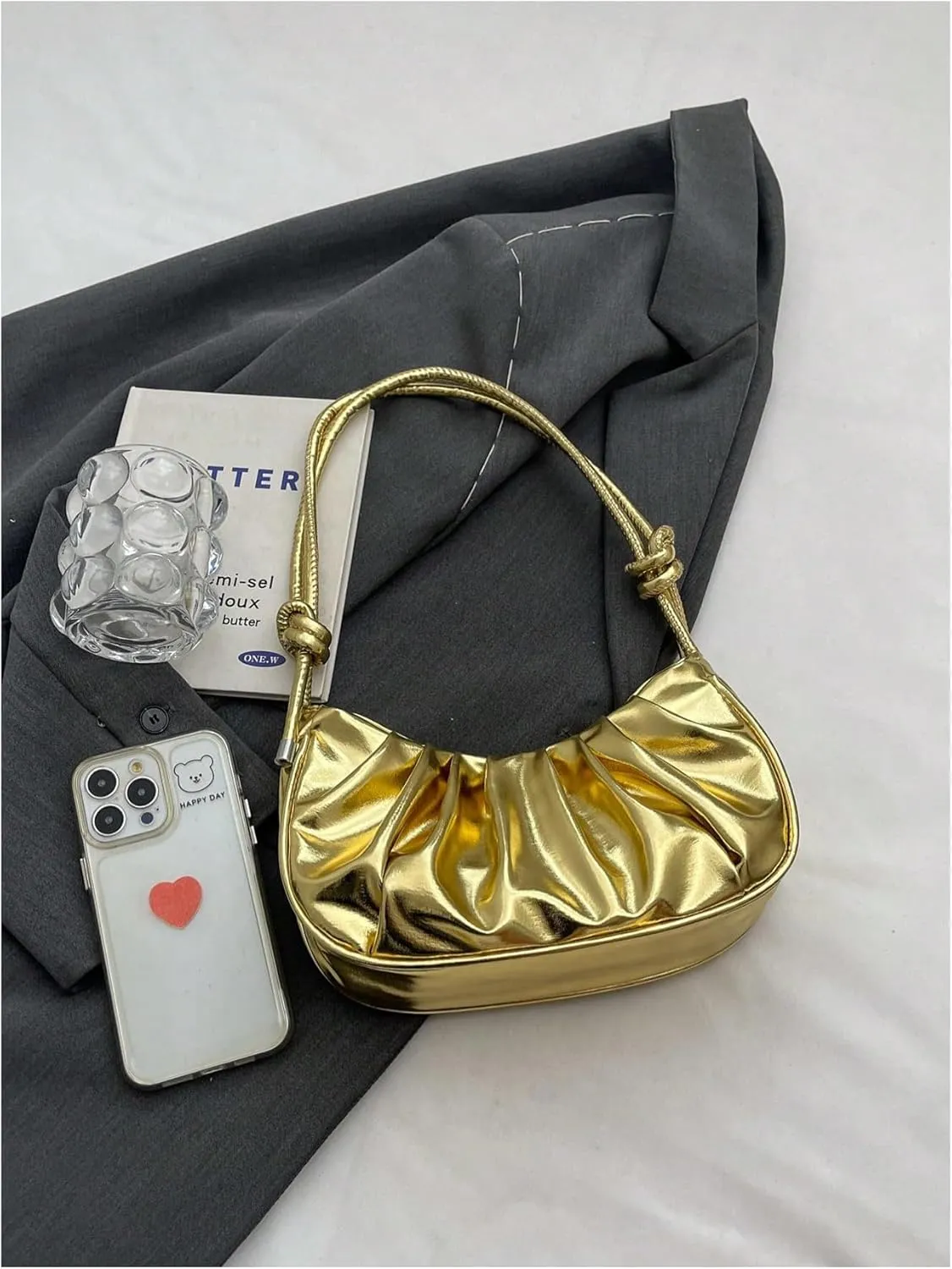GORGLITTER Women's Gold Metallic Crossbody Purse Clutch Shoulder Bag Evening Prom Mini Handbags