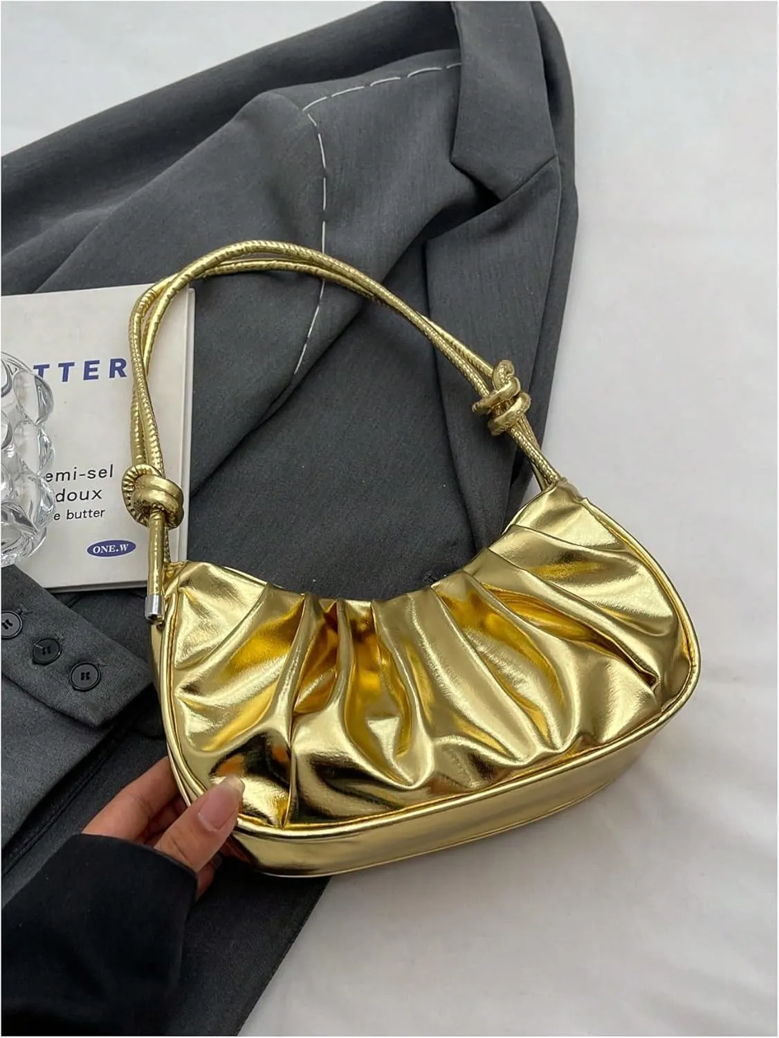 GORGLITTER Women's Gold Metallic Crossbody Purse Clutch Shoulder Bag Evening Prom Mini Handbags