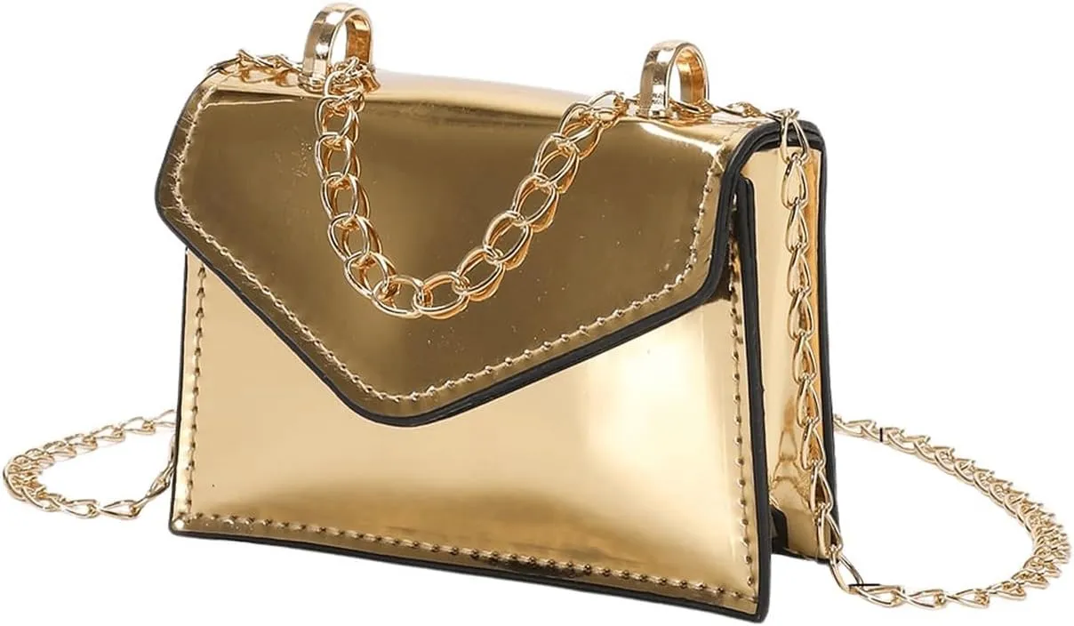 GORGLITTER Women's Metallic Crossbody Bags Adjustable Chain Strap Handbags Shoulder Bag Flap mini Square Bag