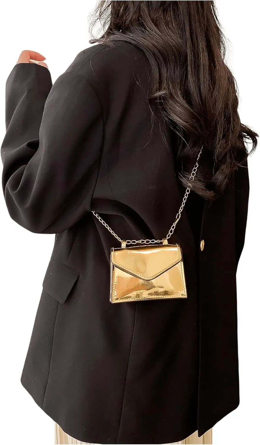 GORGLITTER Women's Metallic Crossbody Bags Adjustable Chain Strap Handbags Shoulder Bag Flap mini Square Bag