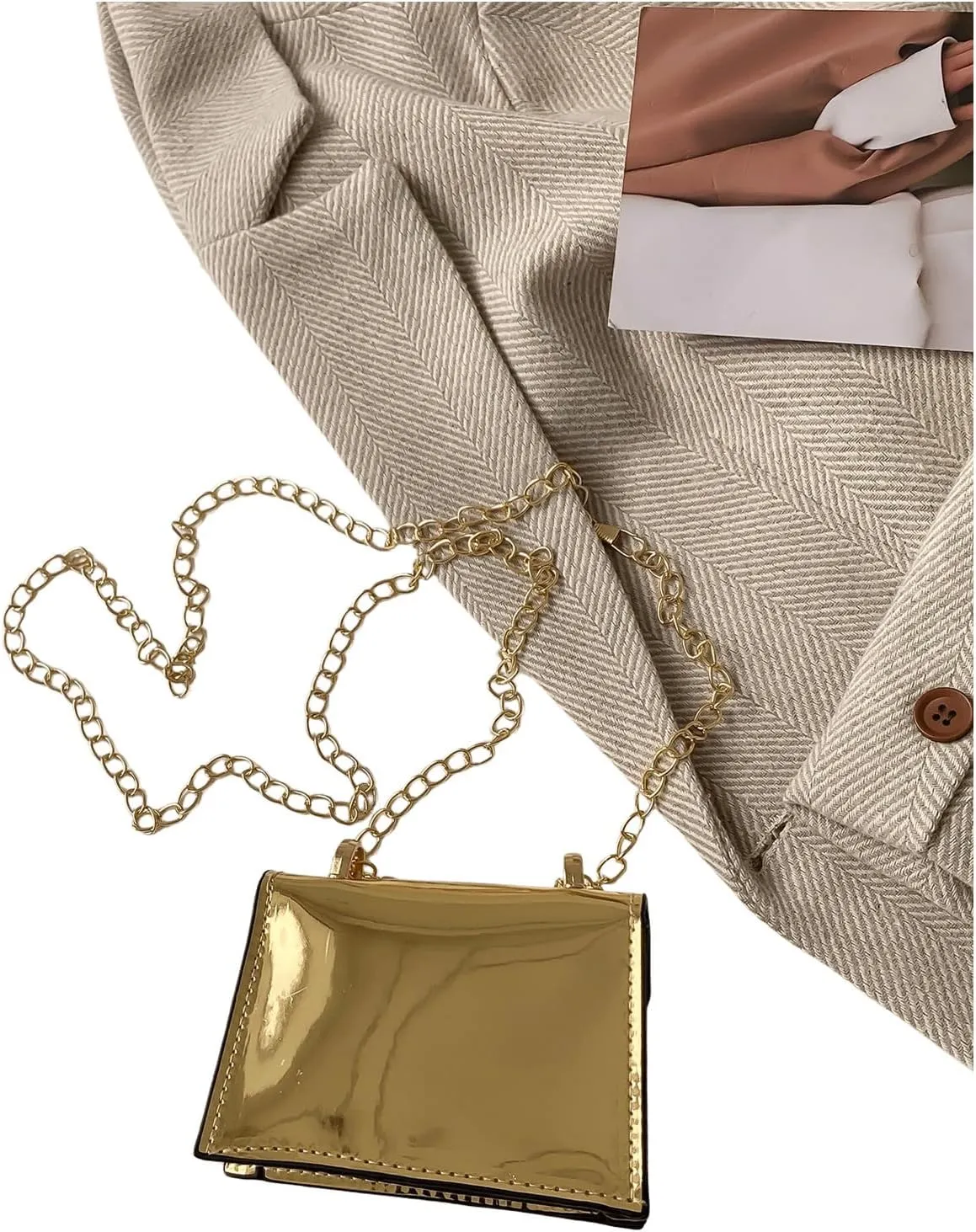 GORGLITTER Women's Metallic Crossbody Bags Adjustable Chain Strap Handbags Shoulder Bag Flap mini Square Bag