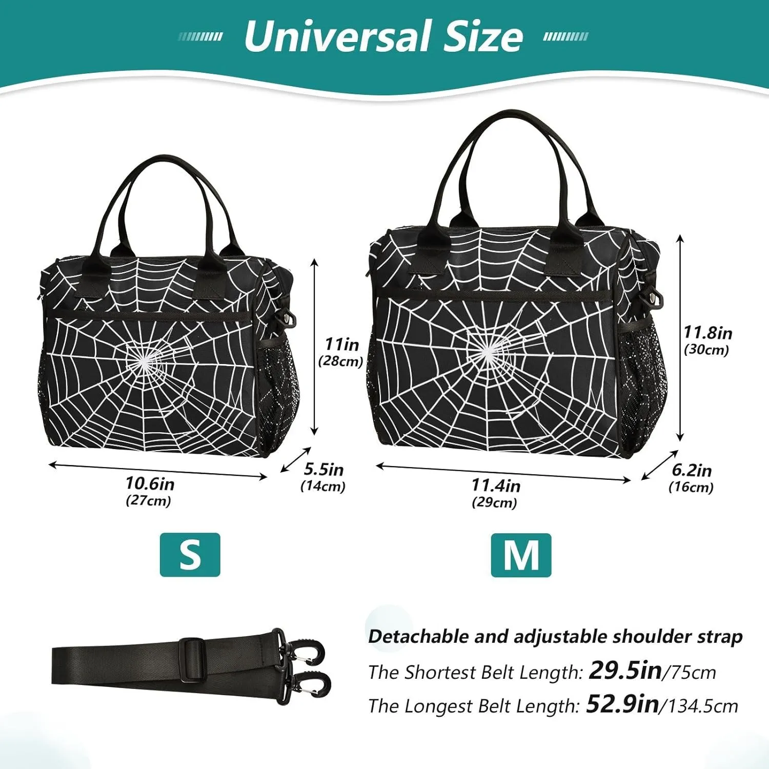Goth Spider Web Lunch Bag Reusable Lunch Box for Men Women Adults, Insulated Cooler Tote Bag Container with Adjustable Shoulder Strap for Travel Office Picnic Hiking Beach Medium