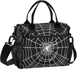 Goth Spider Web Lunch Bag Reusable Lunch Box for Men Women Adults, Insulated Cooler Tote Bag Container with Adjustable Shoulder Strap for Travel Office Picnic Hiking Beach Medium