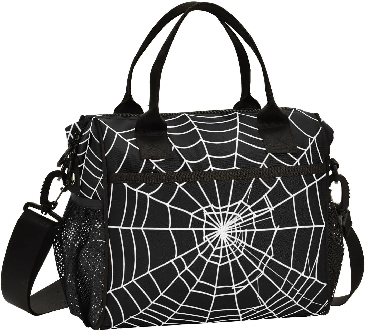 Goth Spider Web Lunch Bag Reusable Lunch Box for Men Women Adults, Insulated Cooler Tote Bag Container with Adjustable Shoulder Strap for Travel Office Picnic Hiking Beach Medium