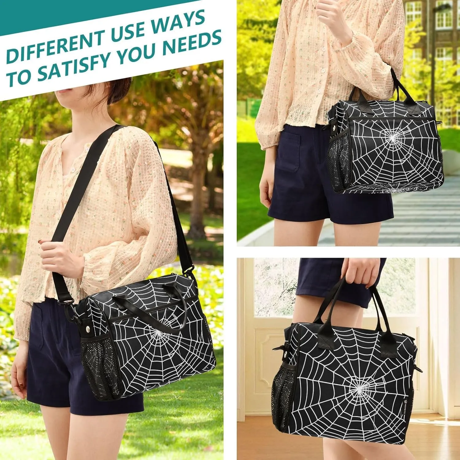 Goth Spider Web Lunch Bag Reusable Lunch Box for Men Women Adults, Insulated Cooler Tote Bag Container with Adjustable Shoulder Strap for Travel Office Picnic Hiking Beach Medium