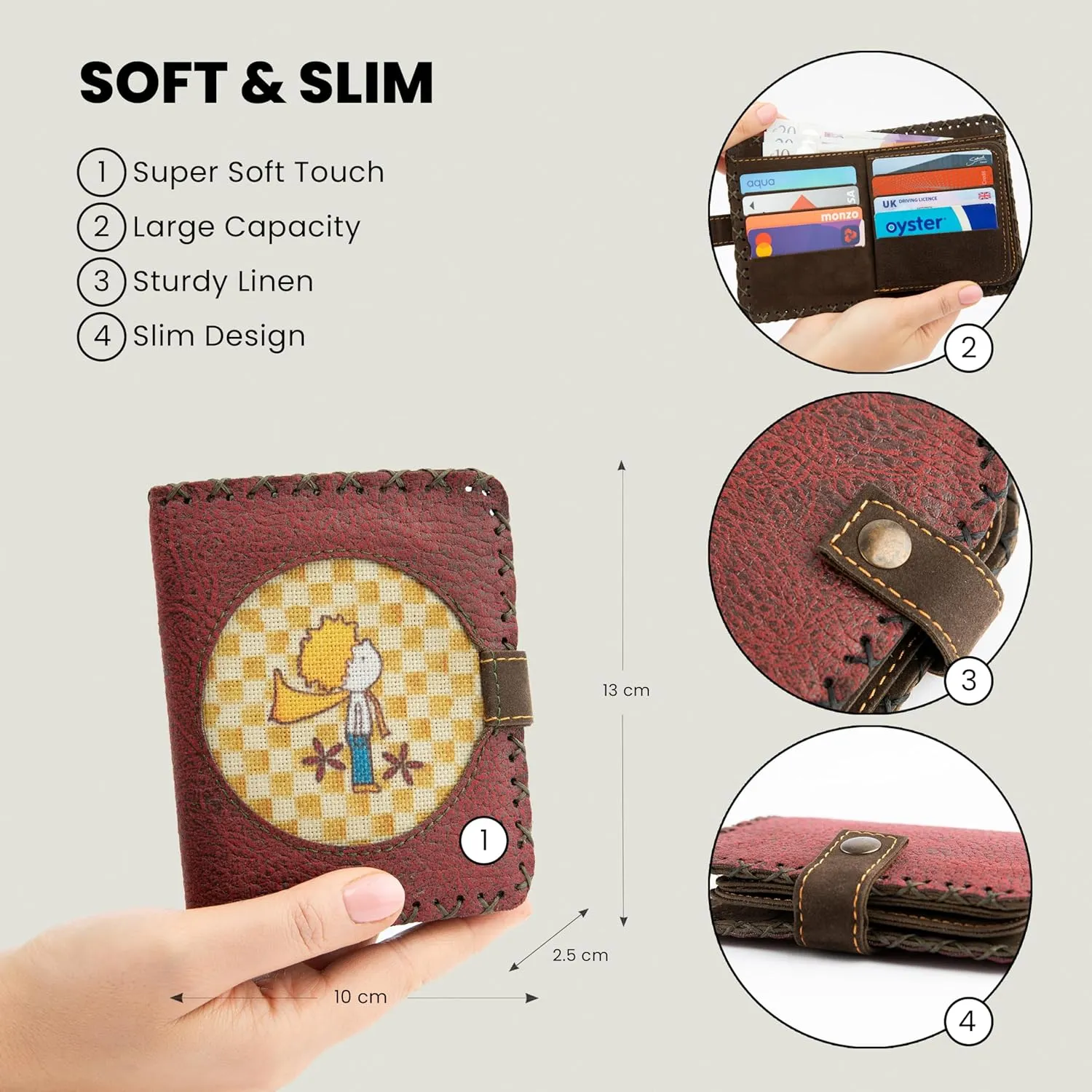 Grehge Vegan Leather Purse for Women, Ladies Trifold Coin Zipper Wallet with 12 Card Slots and 2 ID Window Card Holder Organiser, Travel Wallet for Women, Casual Design Gift for Womens
