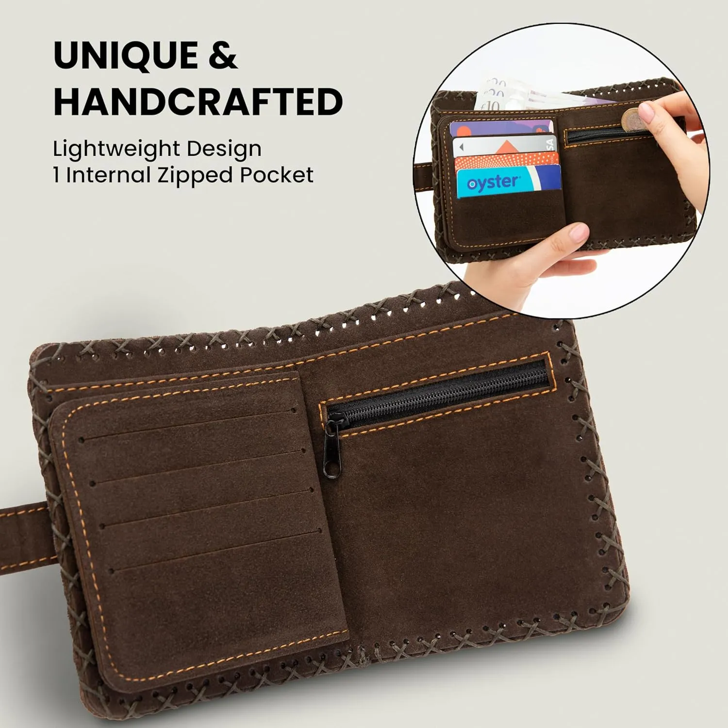 Grehge Vegan Leather Purse for Women, Ladies Trifold Coin Zipper Wallet with 12 Card Slots and 2 ID Window Card Holder Organiser, Travel Wallet for Women, Casual Design Gift for Womens