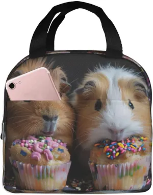 Guinea Pigs And Cupcakes Print Lunch Bag,Reusable Insulated Lunch Tote Bag For Work/Office/Picnic/Travel