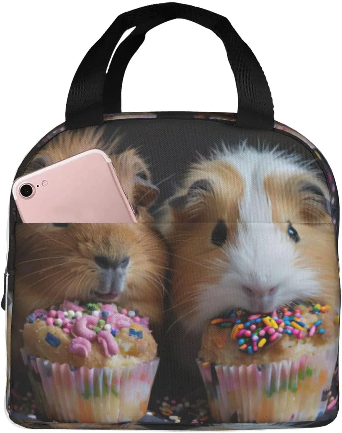 Guinea Pigs And Cupcakes Print Lunch Bag,Reusable Insulated Lunch Tote Bag For Work/Office/Picnic/Travel